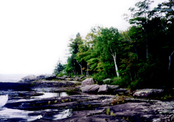 Point Abbaye with large stony projections extending into Lake Superior.