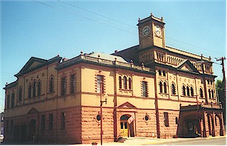 Historic Calumet Theatre building with clock tower.
