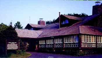 Rustic 1935 Keweenaw Mountain Lodge with log cabin architecture near Copper Harbor, Michigan.